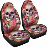 Set Of 2 Skull Skeleton Floral Skull Car Seat Covers 101207 - YourCarButBetter