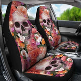 Set Of 2 Skull Skeleton Floral Skull Car Seat Covers 153908 - YourCarButBetter
