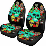 Set Of 2 Sugar Floral Skull Car Seat Covers 101207 - YourCarButBetter