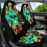Set Of 2 Sugar Floral Skull Car Seat Covers 101207 - YourCarButBetter