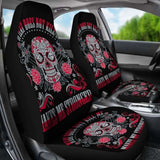 Set Of 2 Sugar Skull Car Seat Cover Day Of The Dead 101207 - YourCarButBetter
