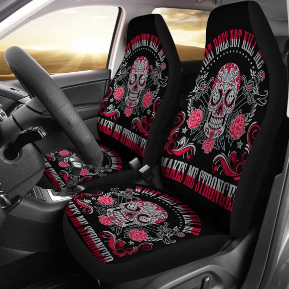 Set Of 2 Sugar Skull Car Seat Cover Day Of The Dead 101819 - YourCarButBetter