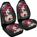 Set Of 2 Sugar Skull Car Seat Covers 101207 - YourCarButBetter