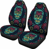 Set Of 2 Sugar Skull Car Seat Covers 101207 - YourCarButBetter