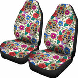 Set Of 2 Sugar Skull Car Seat Covers 101207 - YourCarButBetter