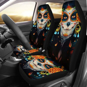 Set Of 2 Sugar Skull Car Seat Covers 101207 - YourCarButBetter