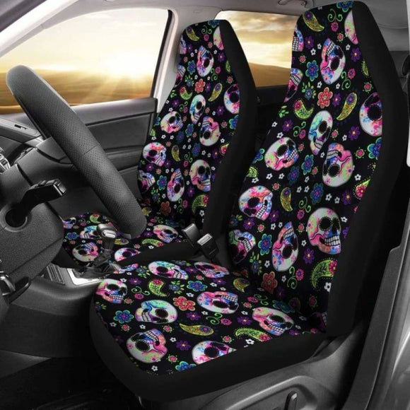 Set Of 2 Sugar Skull Car Seat Covers 101207 - YourCarButBetter