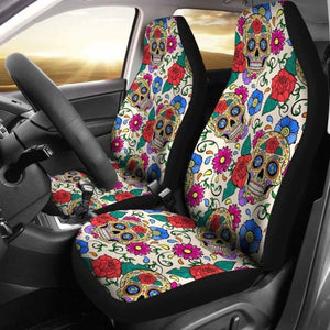 Set Of 2 Sugar Skull Car Seat Covers 101207 - YourCarButBetter