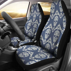 Set Of 2 Sugar Skull Car Seat Covers 101207 - YourCarButBetter