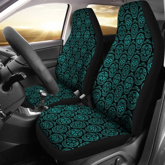 Set Of 2 Sugar Skull Car Seat Covers 101819 - YourCarButBetter