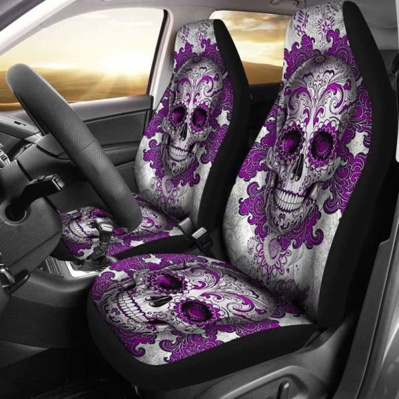 Set Of 2 Sugar Skull Day Of The Dead Car Seat Covers 101207 - YourCarButBetter