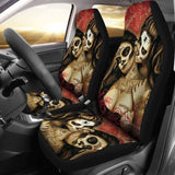 Set Of 2 Sugar Skull Day Of The Dead Car Seat Covers 101207 - YourCarButBetter