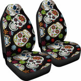 Set Of 2 Sugar Skull Day Of The Dead Seat Covers 101207 - YourCarButBetter