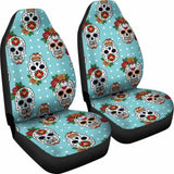 Set Of 2 Sugar Skull Day Of The Dead Seat Covers 101207 - YourCarButBetter