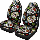 Set Of 2 Sugar Skull Day Of The Dead Seat Covers 101207 - YourCarButBetter