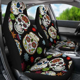 Set Of 2 Sugar Skull Day Of The Dead Seat Covers 101207 - YourCarButBetter