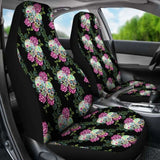 Set Of 2 Sugar Skull Floral Car Seat Covers 101207 - YourCarButBetter