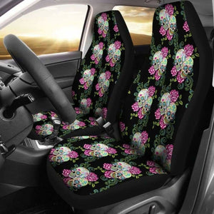 Set Of 2 Sugar Skull Floral Car Seat Covers 101207 - YourCarButBetter