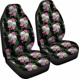 Set Of 2 Sugar Skull Floral Car Seat Covers 101207 - YourCarButBetter