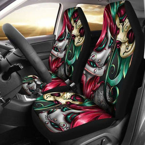 Set Of 2 Sugar Skull Girl Car Seat Covers 101207 - YourCarButBetter