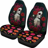 Set Of 2-Sugar Skull Girl - Day Of The Dead Car Seat Covers 101207 - YourCarButBetter