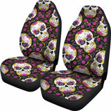 Set Of 2 Sugar Skull Mexican Skull Car Seat Covers 101207 - YourCarButBetter