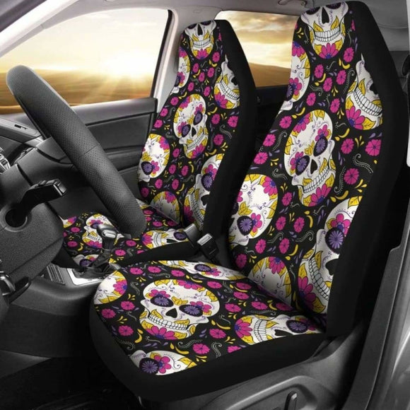 Set Of 2 Sugar Skull Mexican Skull Car Seat Covers 101207 - YourCarButBetter