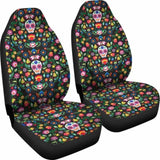 Set Of 2 Sugar Skull Mexican Skull Day Of The Dead Car Seat Covers 101207 - YourCarButBetter