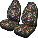 Set Of 2 Sugar Skull Mexican Skull Day Of The Dead Car Seat Covers 101207 - YourCarButBetter