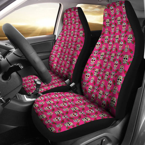 Set Of 2 Sugar Skull Seat Covers 101819 - YourCarButBetter