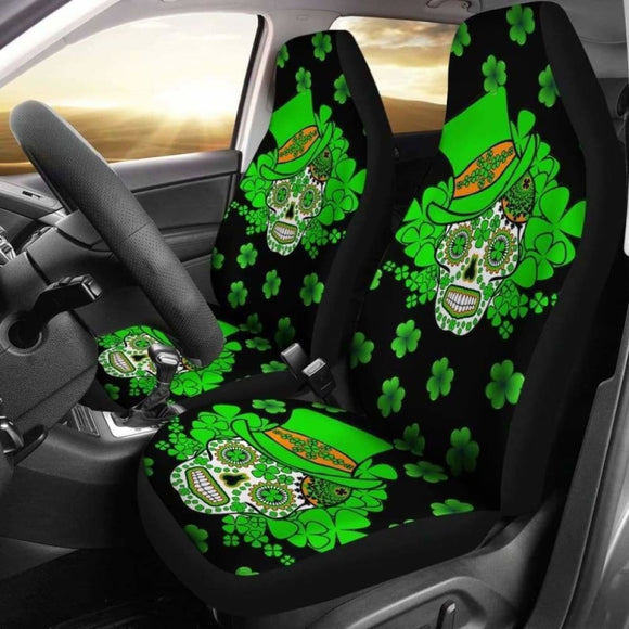 Set Of 2 Sugar Skull St Patrick’S Day Seat Covers 101207 - YourCarButBetter