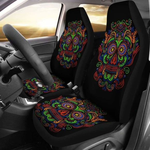 Set Of 2 Sugar Skulls Seat Covers 101207 - YourCarButBetter