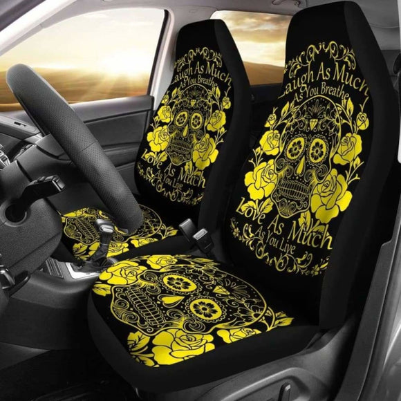 Set Of 2 -Sugar Skulls - Seat Covers 101207 - YourCarButBetter