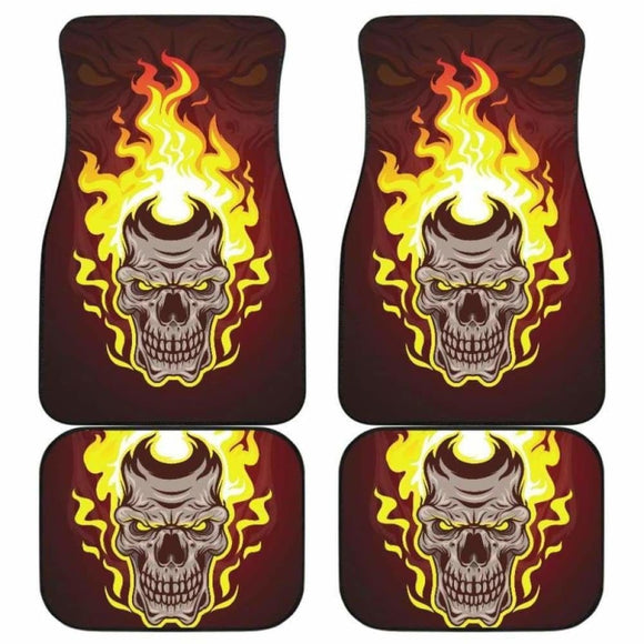 Set Of 4 Pcs Flaming Skull Car Mats 110728 - YourCarButBetter