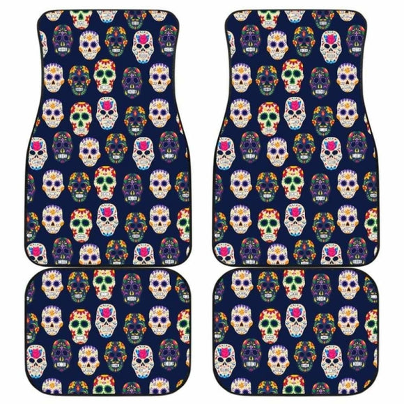 Set Of 4 Pcs Floral Day Of The Dead Sugar Skull Car Mats 101207 - YourCarButBetter