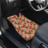 Set Of 4 Pcs Floral Sugar Skull Car Mats 101207 - YourCarButBetter