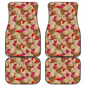 Set Of 4 Pcs Floral Sugar Skull Car Mats 101207 - YourCarButBetter