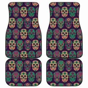 Set Of 4 Pcs Sugar Skull Car Mats 101207 - YourCarButBetter