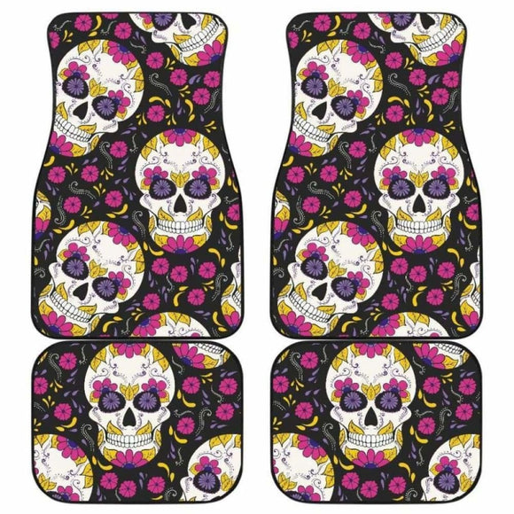 Set Of 4 Pcs Sugar Skull Day Of The Dead Car Mat 101207 - YourCarButBetter