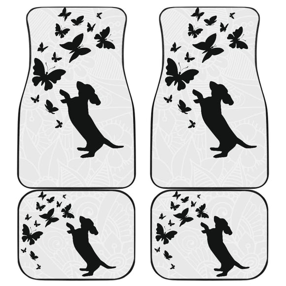 Silhouette Happy Dachshund Playing With Butterlies Car Floor Mats 210301 - YourCarButBetter