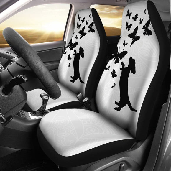 Silhouette Happy Dachshund Playing With Butterlies Car Seat Covers 210301 - YourCarButBetter