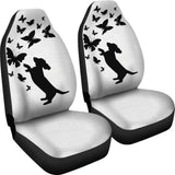 Silhouette Happy Dachshund Playing With Butterlies Car Seat Covers 210301 - YourCarButBetter