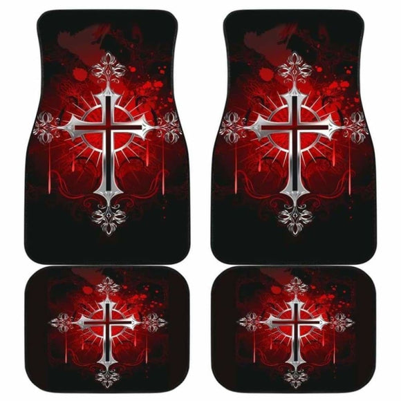 Silver Cross Art In Red Theme Car Floor Mats 160905 - YourCarButBetter