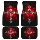 Silver Cross Art In Red Theme Car Floor Mats 160905 - YourCarButBetter