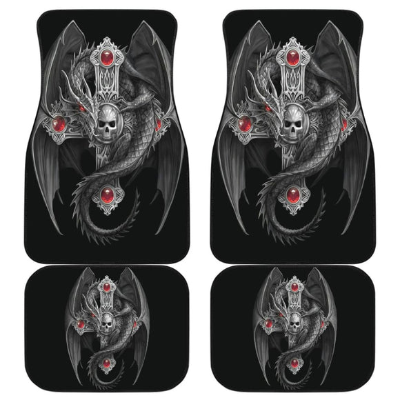 Silver Cross With Celtic Dragon Car Floor Mats 212501 - YourCarButBetter