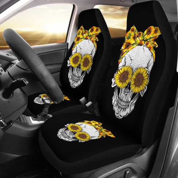Skull Bandana Sunflower Cute Car Seat Covers 210403 - YourCarButBetter