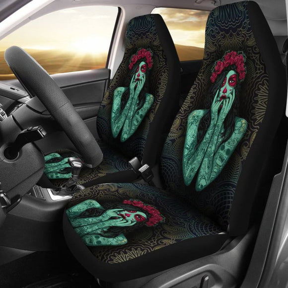 Skull Gift Polyester Fabric 3D Skull Car Seat Cover Set 093223 - YourCarButBetter