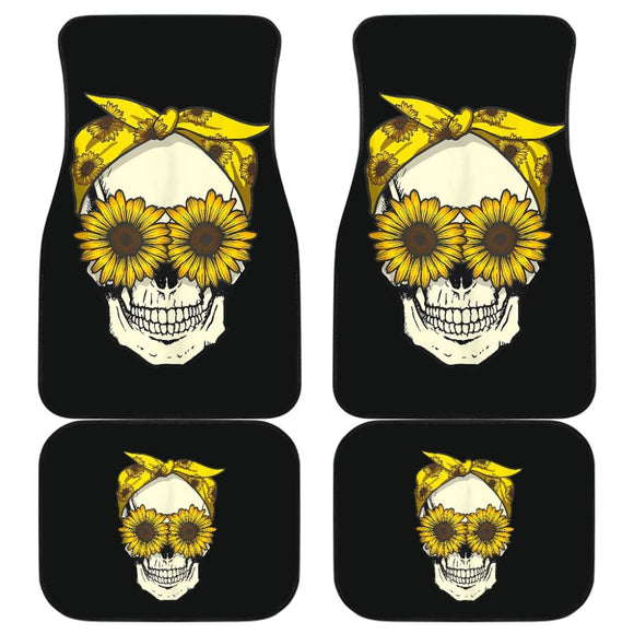Skull Sunflower Bandana Floral Pattern Cute Car Floor Mats 210403 - YourCarButBetter