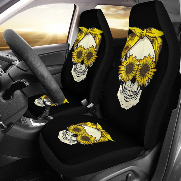 Skull Sunflower Bandana Floral Pattern Cute Car Seat Covers 210403 - YourCarButBetter
