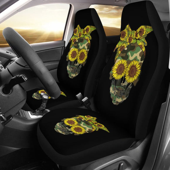 Skull Sunflower Camouflage With Leopard Bandana Bow Car Seat Covers 210403 - YourCarButBetter